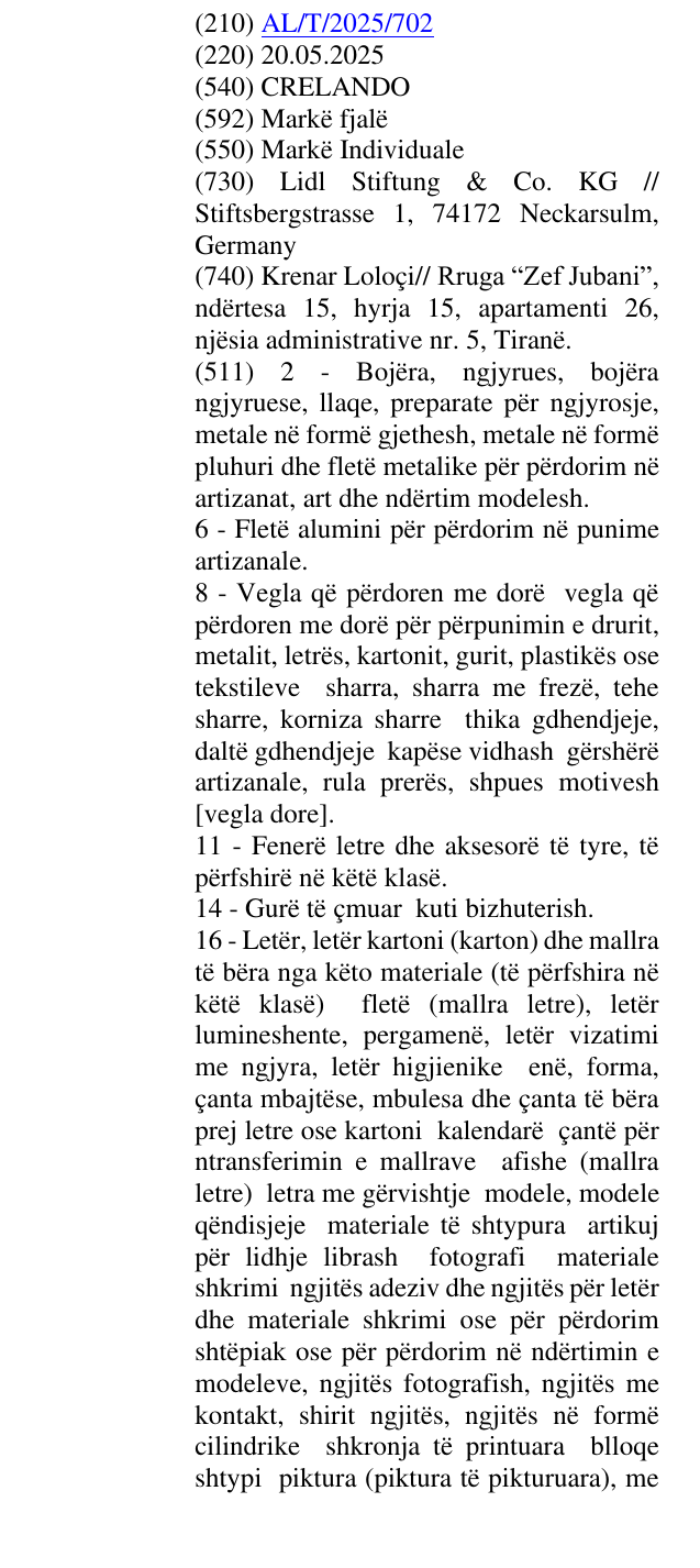 Zëri i markës CRELANDO në buletin