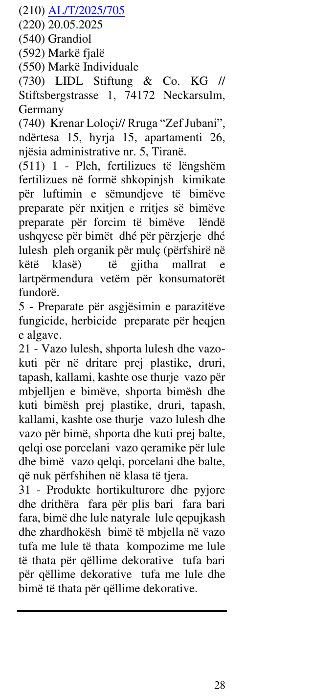 Zëri i markës Grandiol në buletin