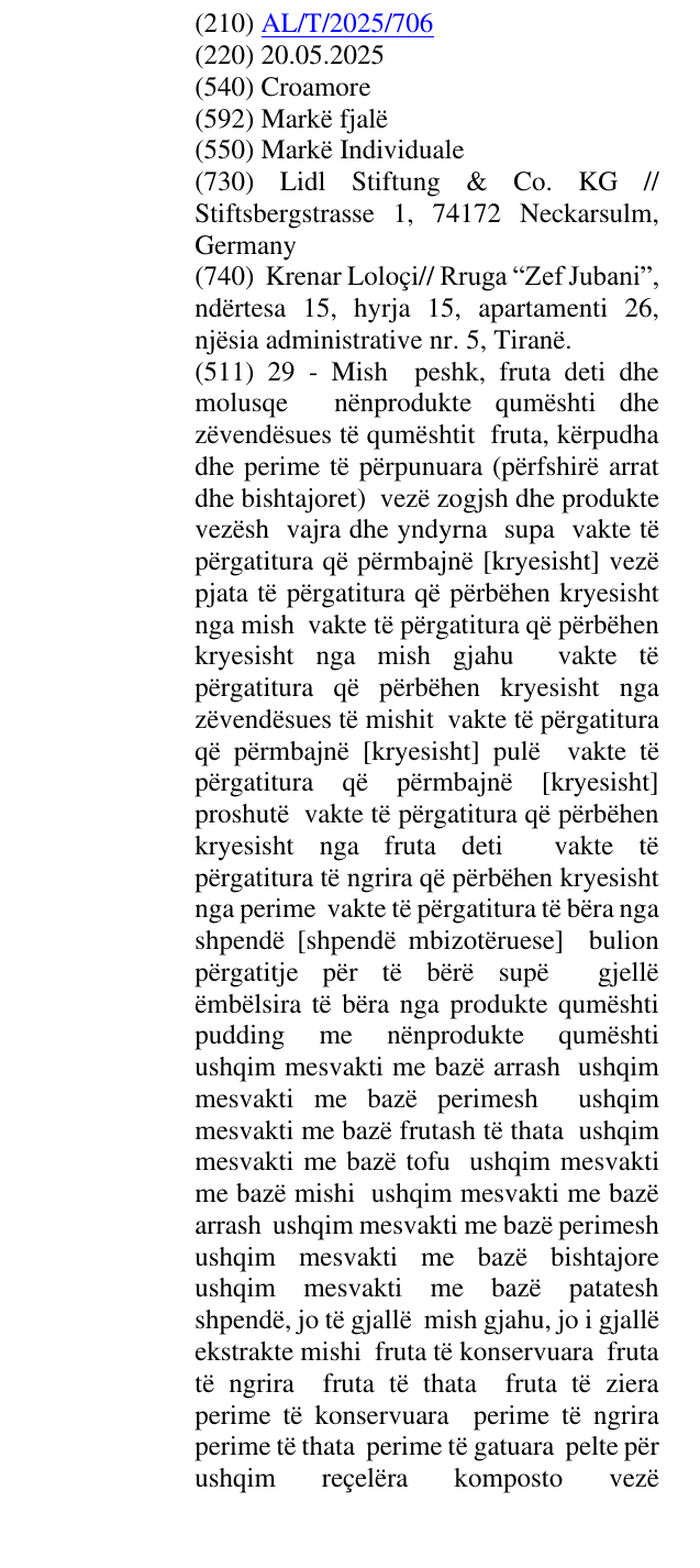 Zëri i markës Croamore në buletin