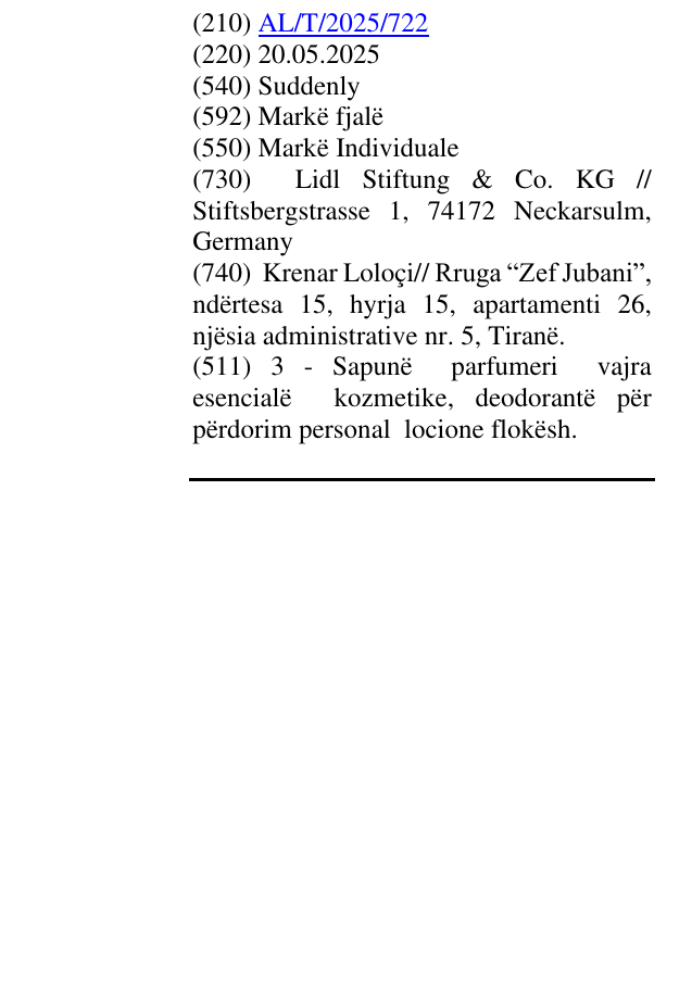 Zëri i markës Suddenly në buletin