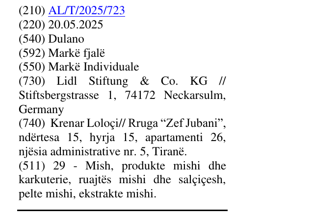 Zëri i markës Dulano në buletin
