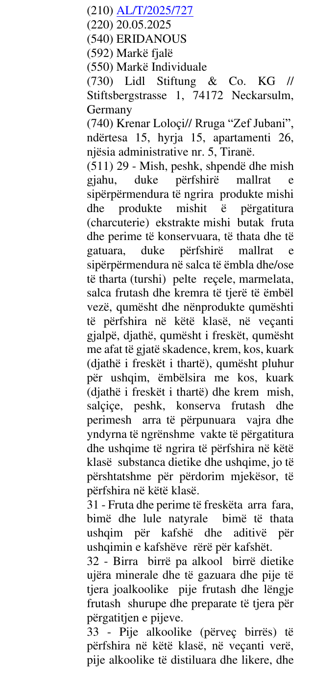 Zëri i markës ERIDANOUS në buletin