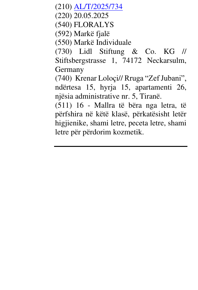 Zëri i markës FLORALYS në buletin
