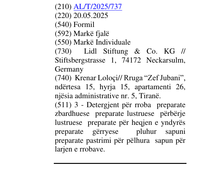 Zëri i markës Formil në buletin