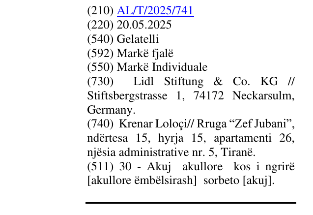 Zëri i markës Gelatelli në buletin