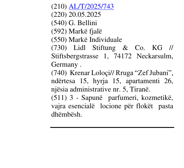 Zëri i markës G. Bellini në buletin