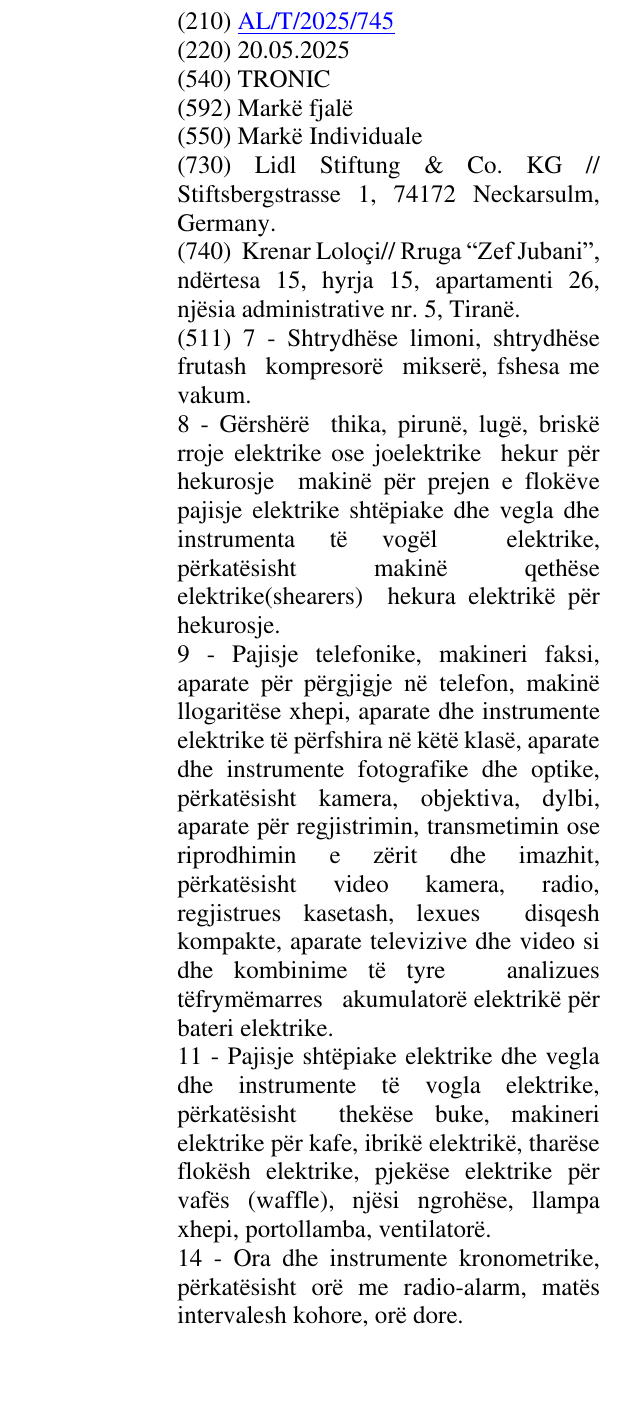 Zëri i markës TRONIC në buletin