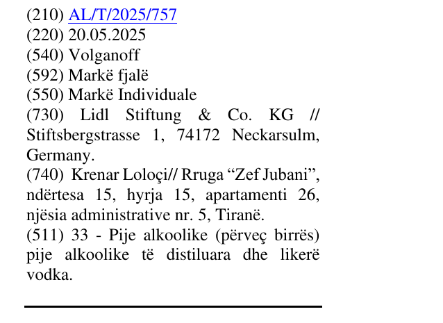 Zëri i markës Volganoff në buletin