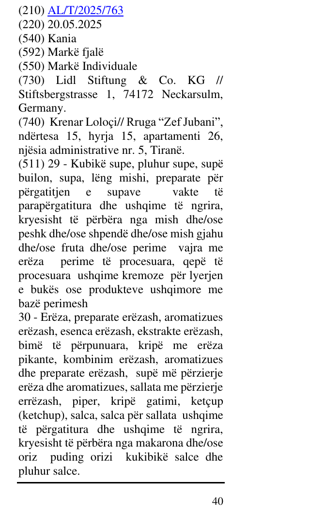 Zëri i markës Kania në buletin