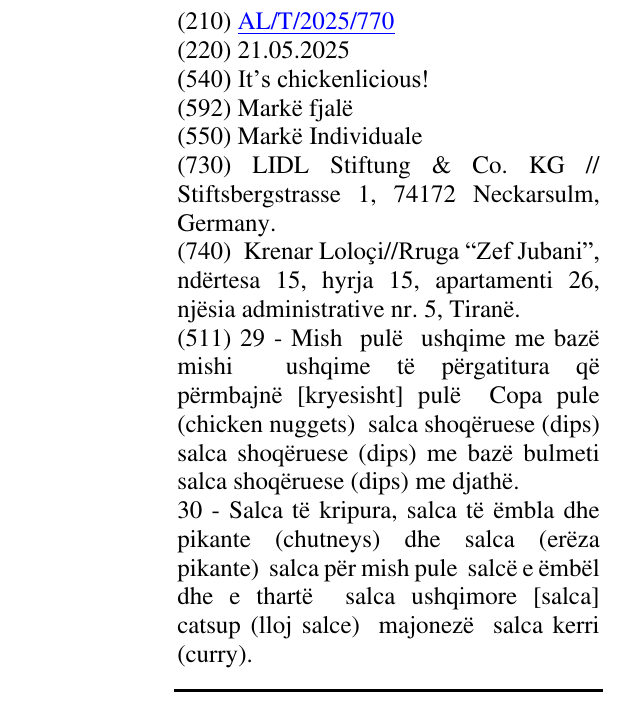 Zëri i markës It’s chickenlicious! në buletin