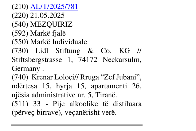 Zëri i markës MEZQUIRIZ në buletin