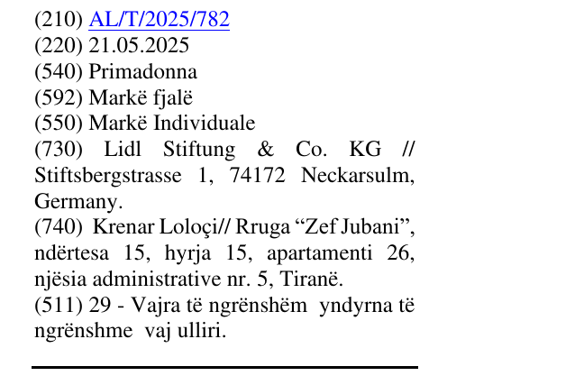 Zëri i markës Primadonna në buletin