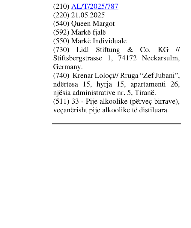 Zëri i markës Queen Margot në buletin