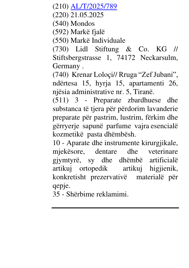 Zëri i markës Mondos në buletin