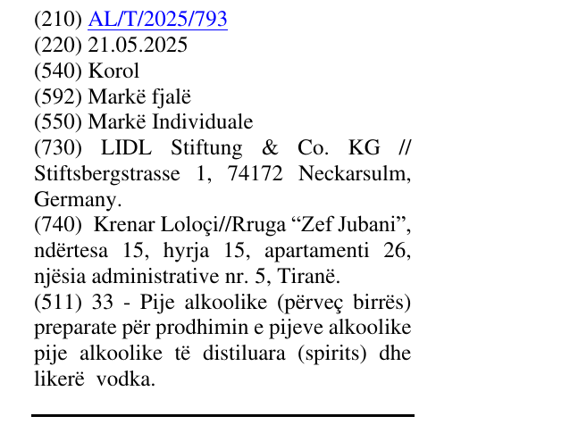 Zëri i markës Korol në buletin