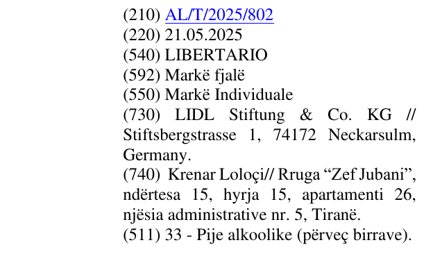 Zëri i markës LIBERTARIO në buletin