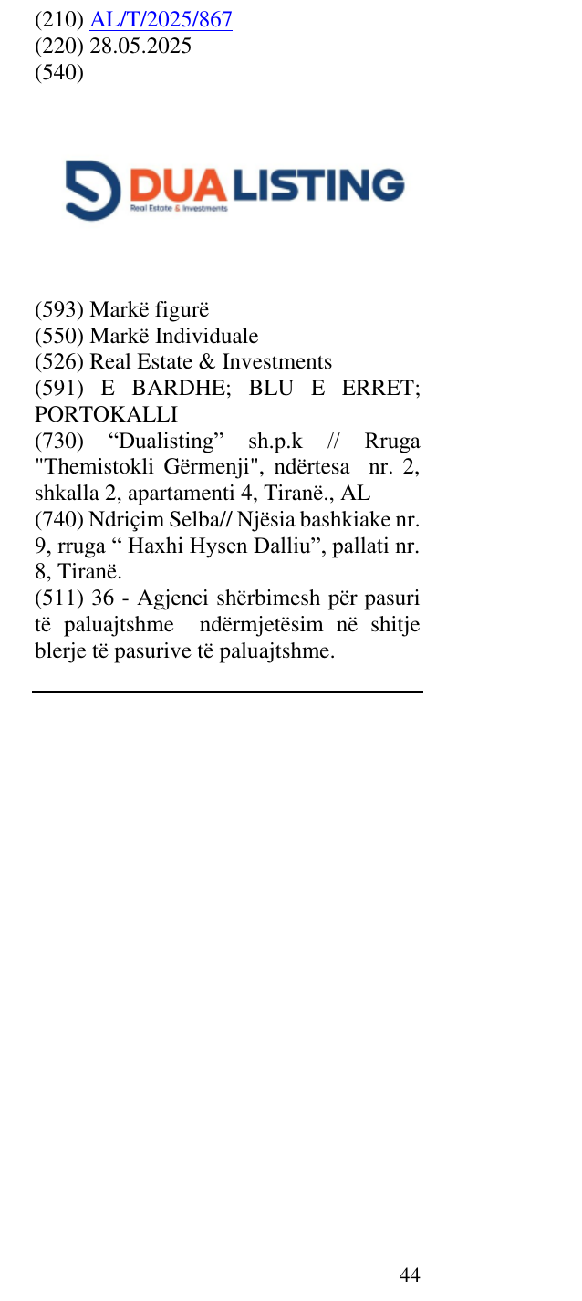 Zëri i markës Real Estate & Investments në buletin