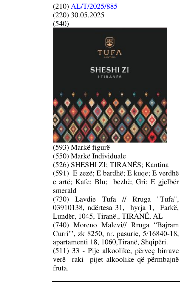 Zëri i markës SHESHI ZI; TIRANËS; Kantina në buletin