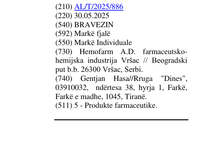 Zëri i markës BRAVEZIN në buletin
