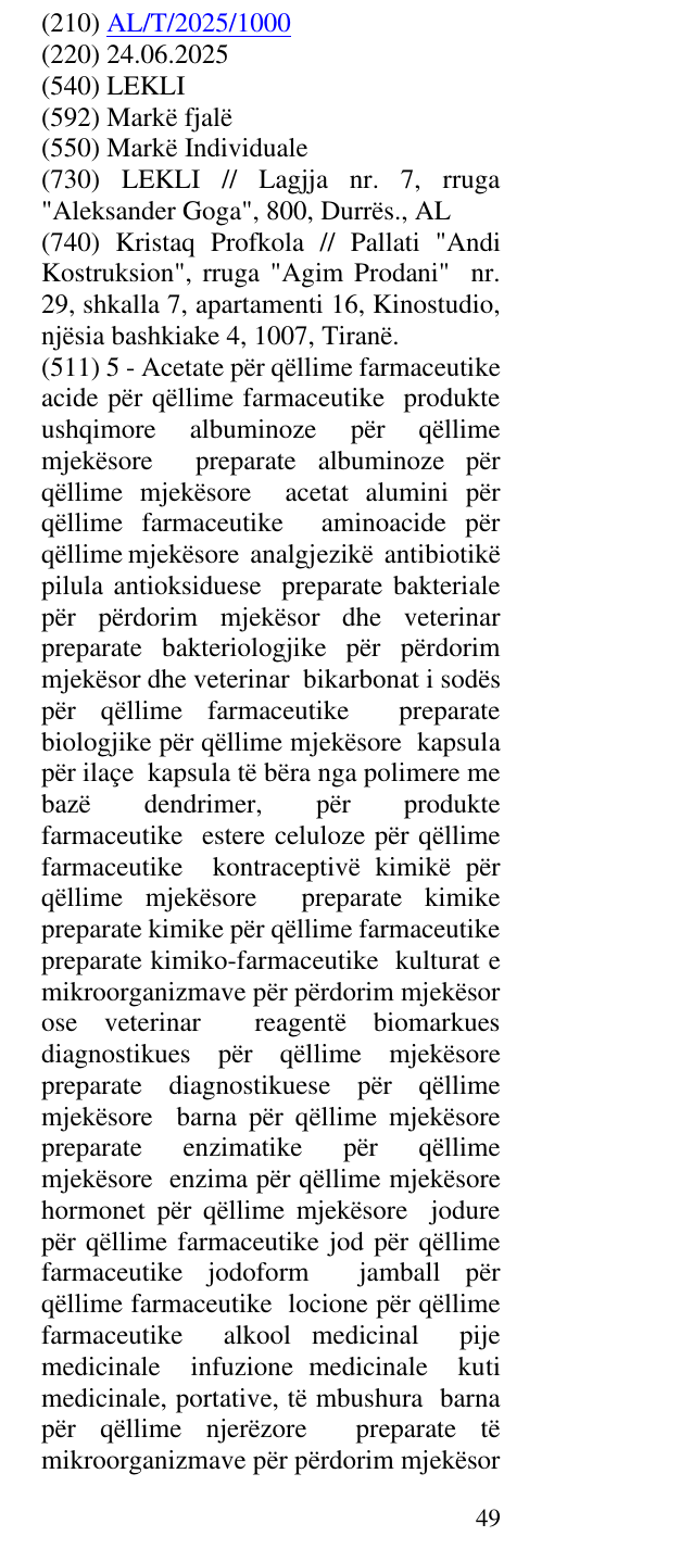 Zëri i markës LEKLI në buletin