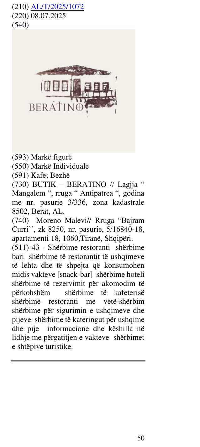 Zëri i markës BERATINO në buletin
