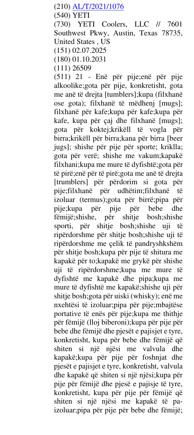 Zëri i markës YETI në buletin