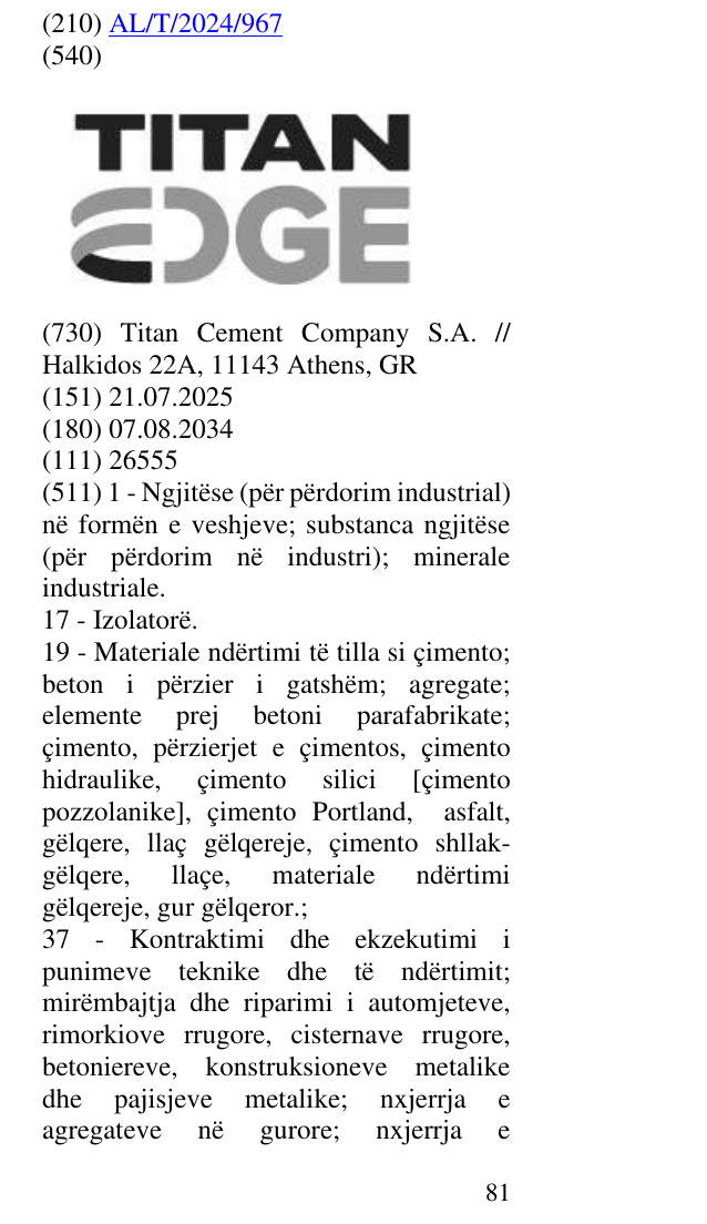 Zëri i markës TITAN EDGE në buletin