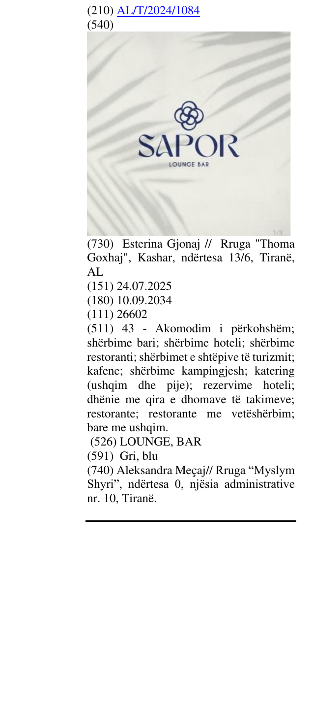 Zëri i markës LOUNGE, BAR në buletin