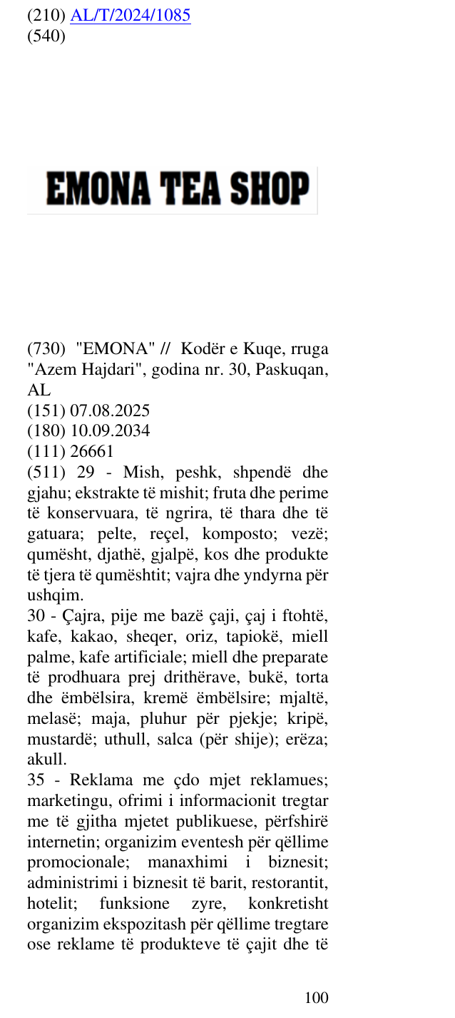 Zëri i markës TEA SHOP në buletin