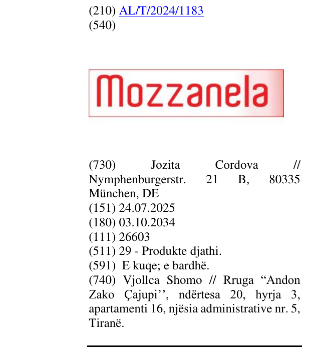 Zëri i markës Mozzanela në buletin