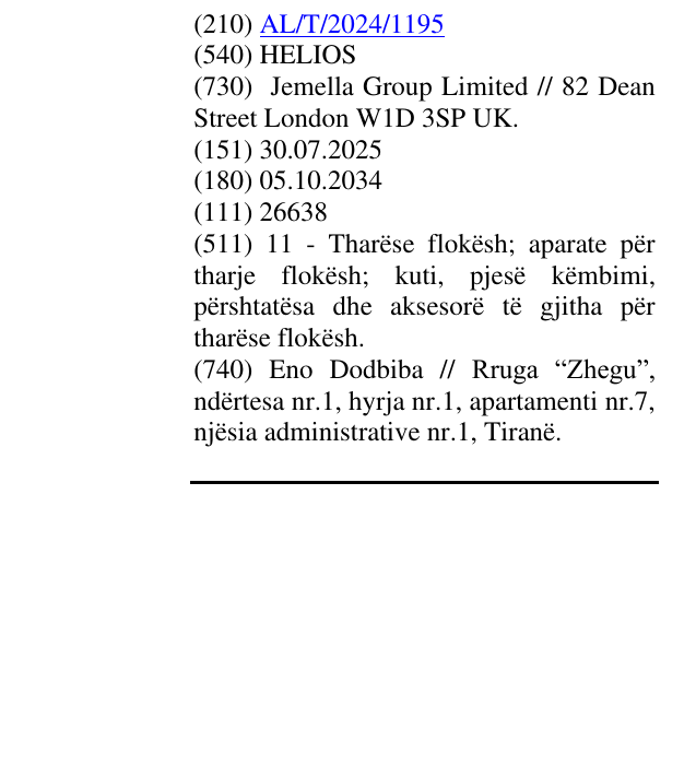 Zëri i markës HELIOS në buletin