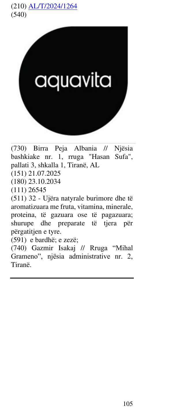 Zëri i markës AQUAVITA në buletin