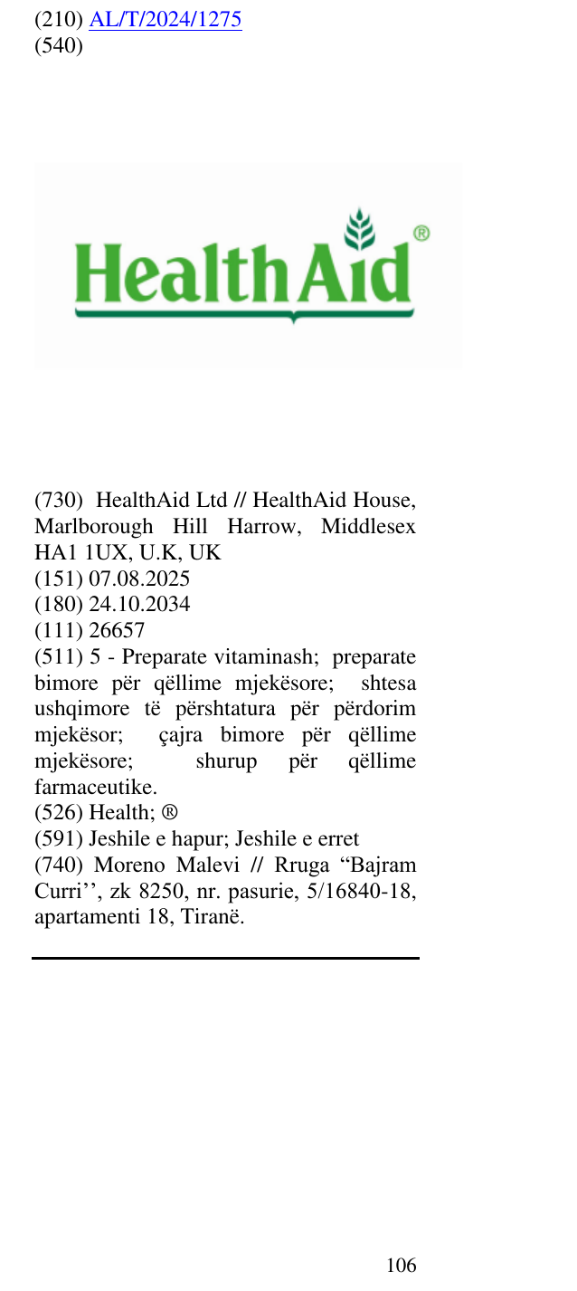 Zëri i markës Health; ® në buletin