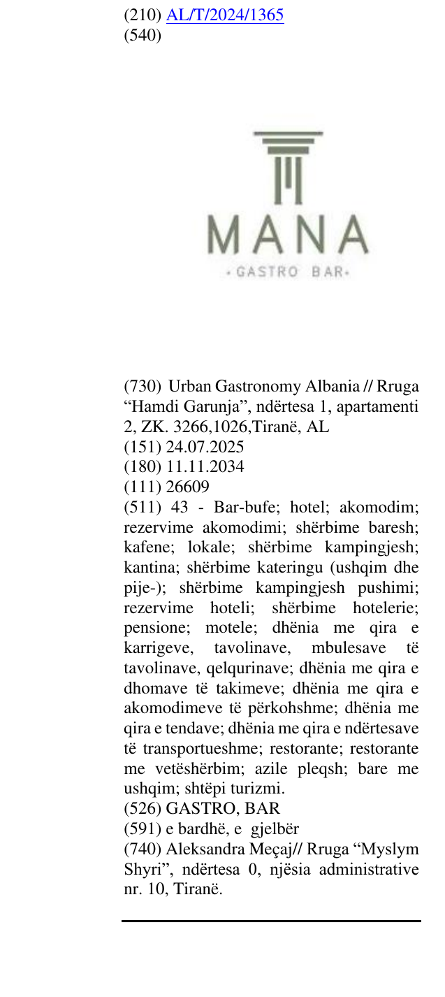 Zëri i markës GASTRO, BAR në buletin
