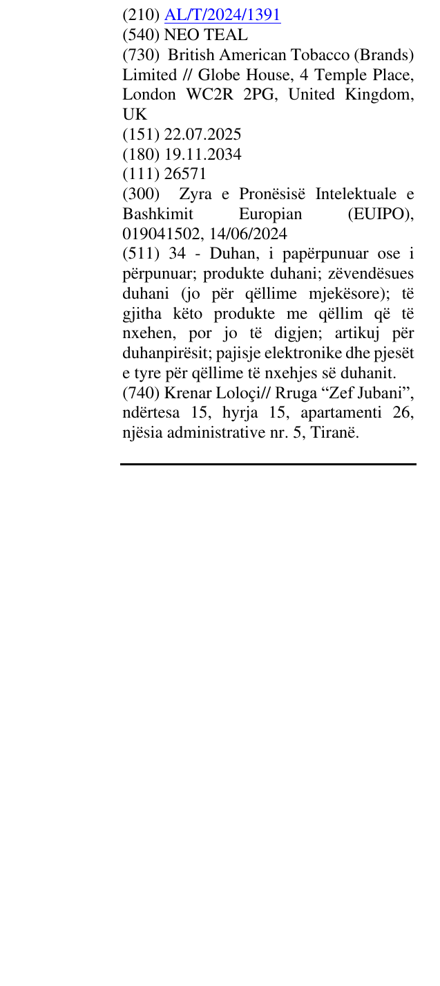 Zëri i markës NEO TEAL në buletin