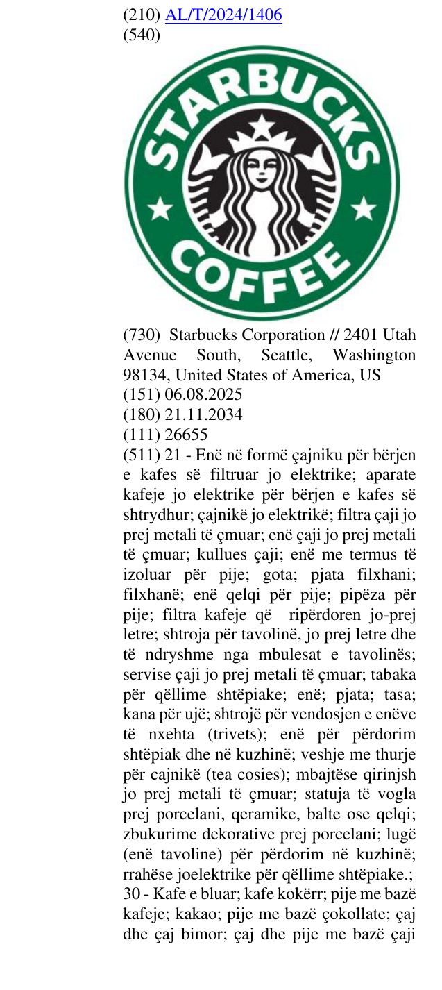 Zëri i markës COFFEE në buletin