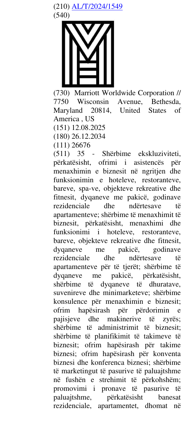 Zëri i markës AL/T/2024/1549 në buletin