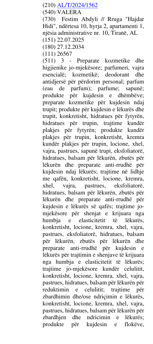 Zëri i markës VALERA në buletin
