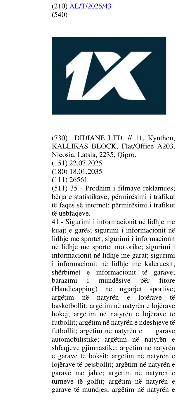 Zëri i markës 1X në buletin