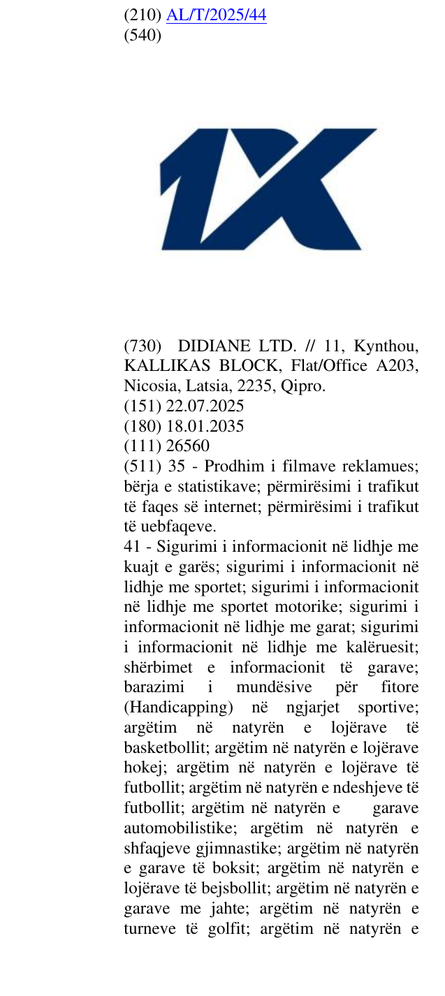 Zëri i markës 1X në buletin