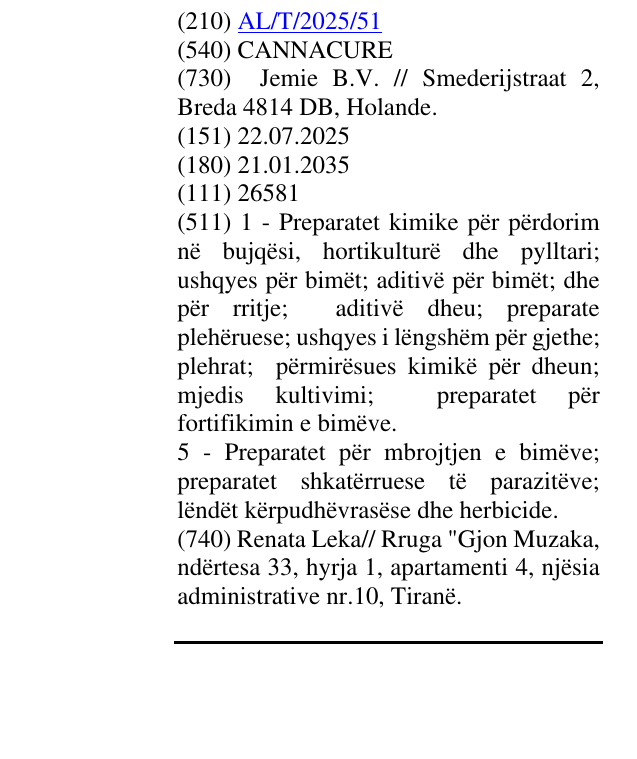 Zëri i markës CANNACURE në buletin