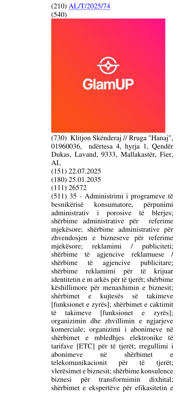Zëri i markës GLAMUP në buletin