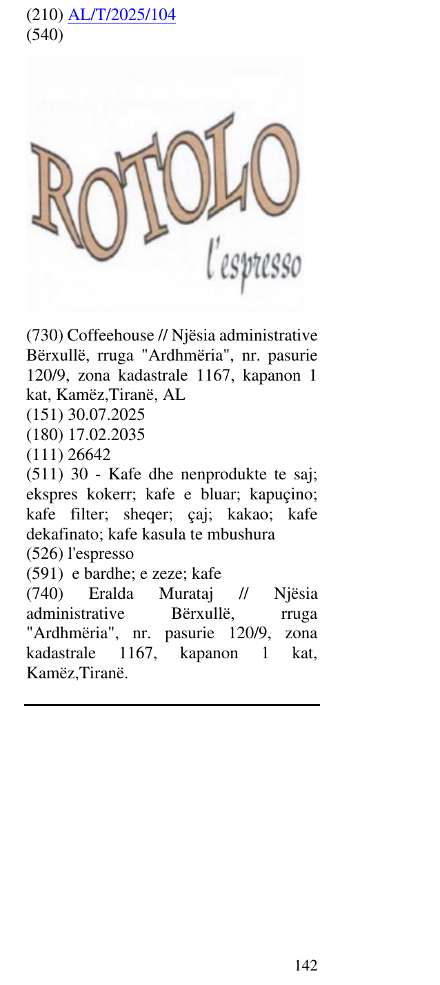 Zëri i markës l'espresso në buletin