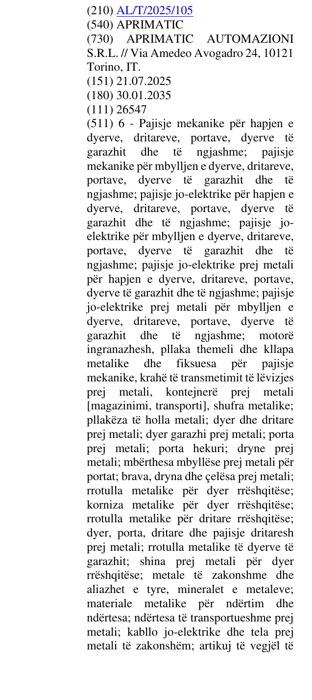 Zëri i markës APRIMATIC në buletin