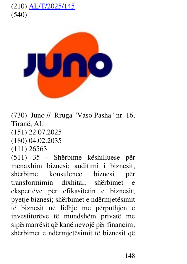 Zëri i markës JUNO në buletin