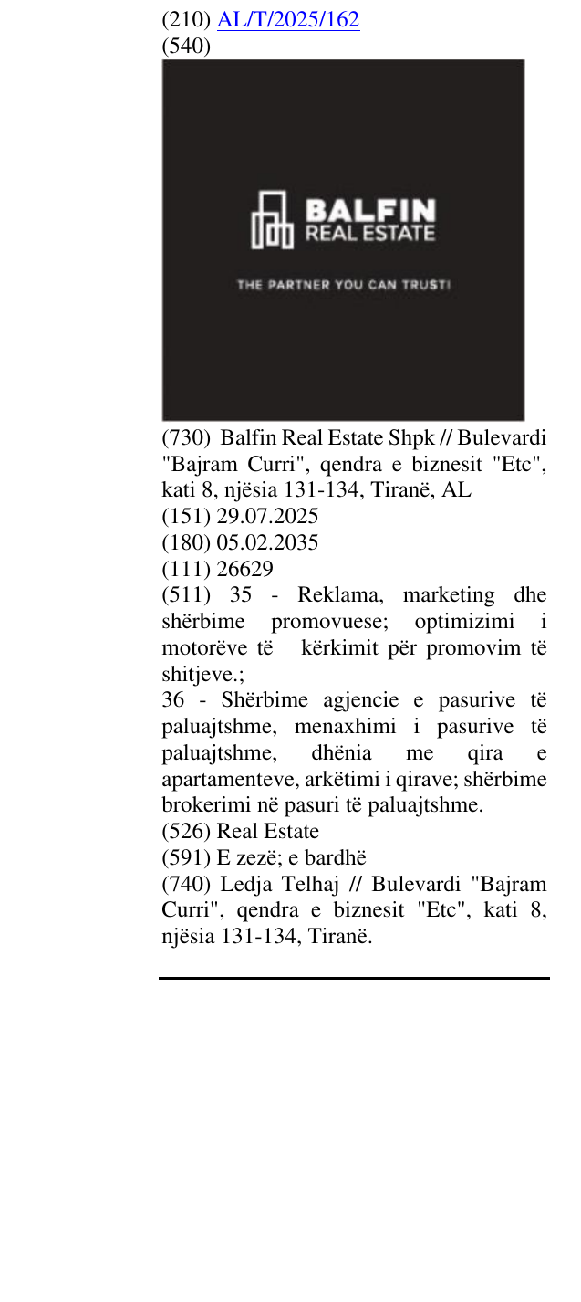Zëri i markës Real Estate në buletin
