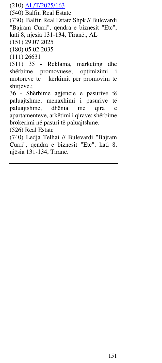 Zëri i markës Balfin Real Estate në buletin