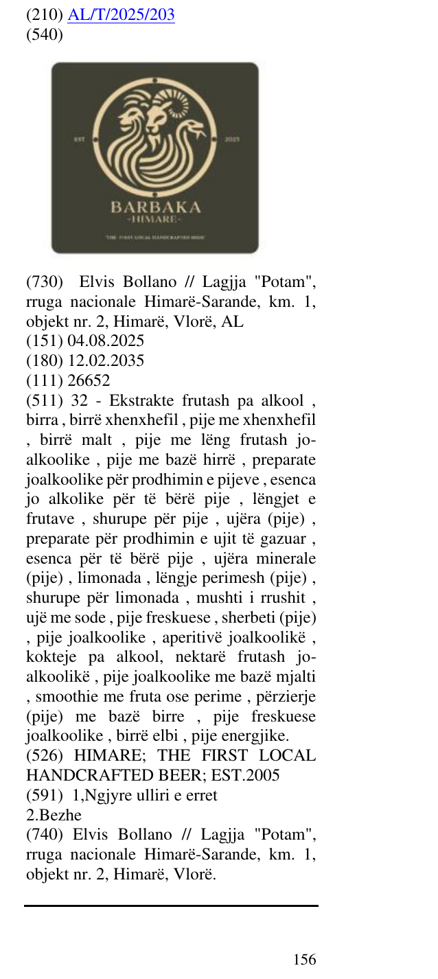 Zëri i markës HIMARE; THE FIRST LOCAL HANDCRAFTED BEER; EST.2005 në buletin