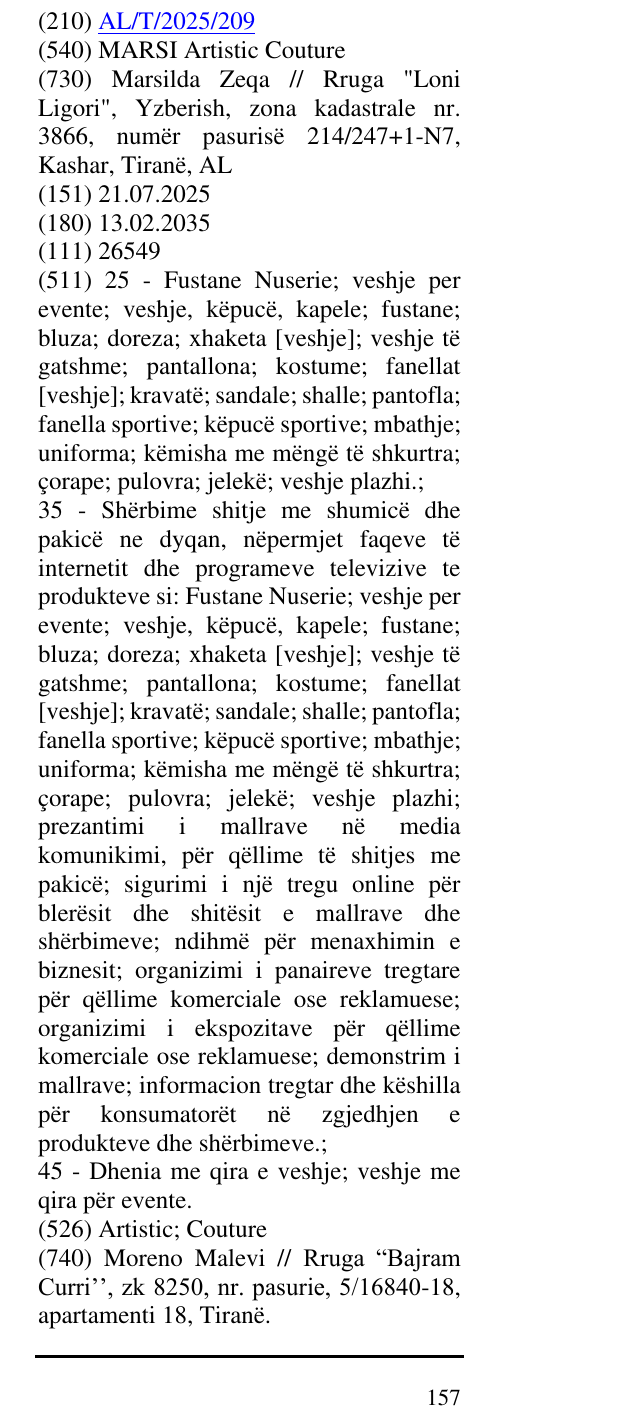 Zëri i markës MARSI Artistic Couture në buletin