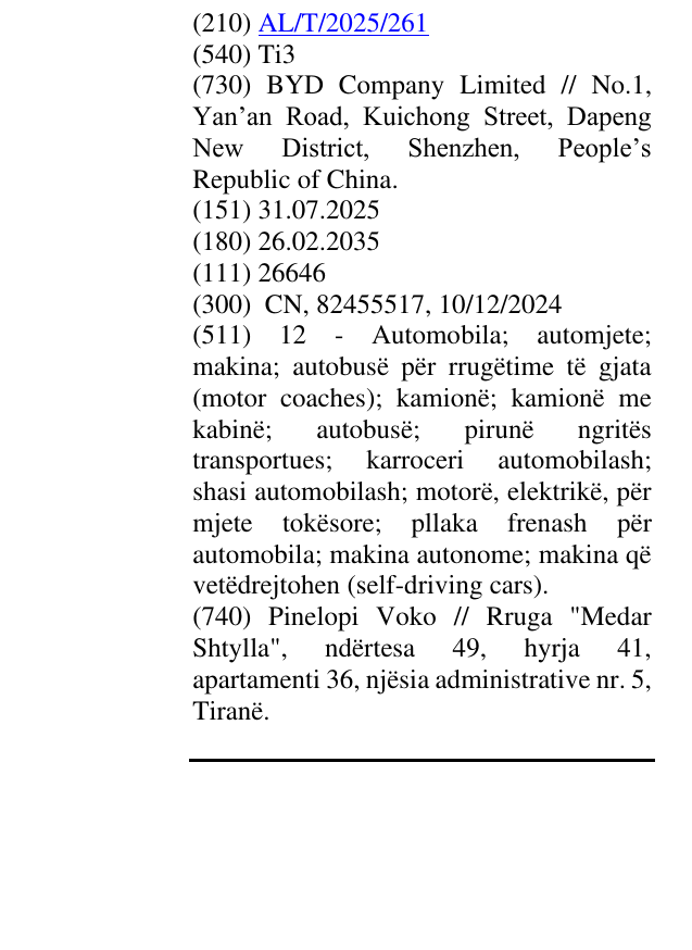Zëri i markës Ti3 në buletin